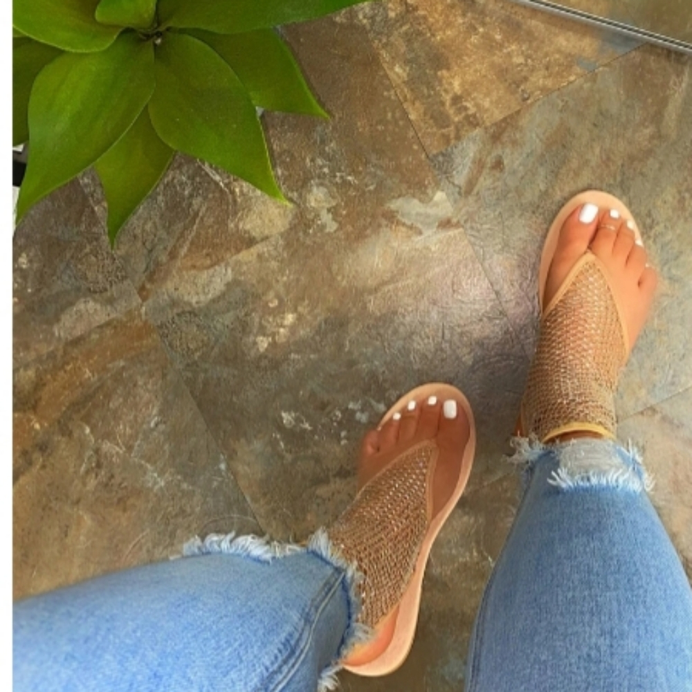 Flat Fishnet Tan Sandals